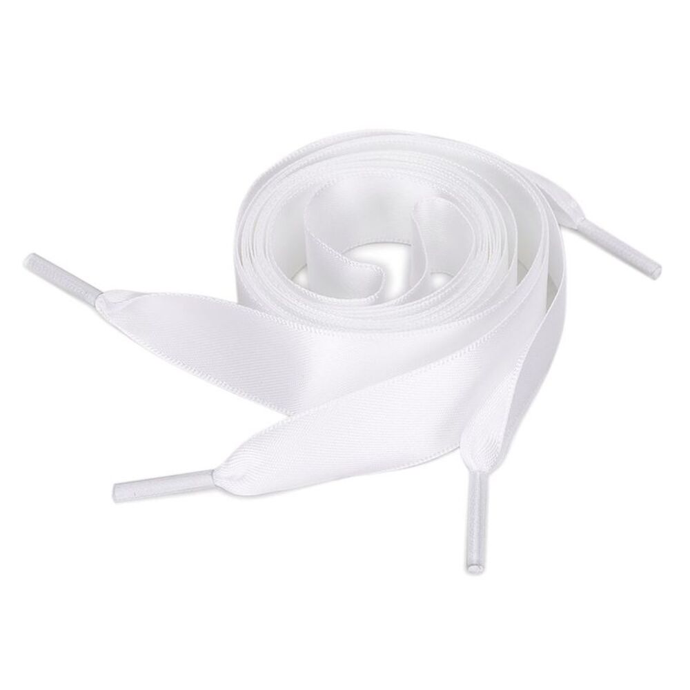 2 Pairs Satin Flat Ribbon Shoelaces Sneakers Canvas Shoestrings White